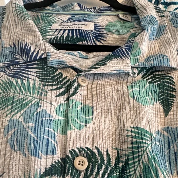 Tommy Bahama Blue & Green Palm-Print Camp Shirt 3XLT/3TGL - Picture 3 of 5